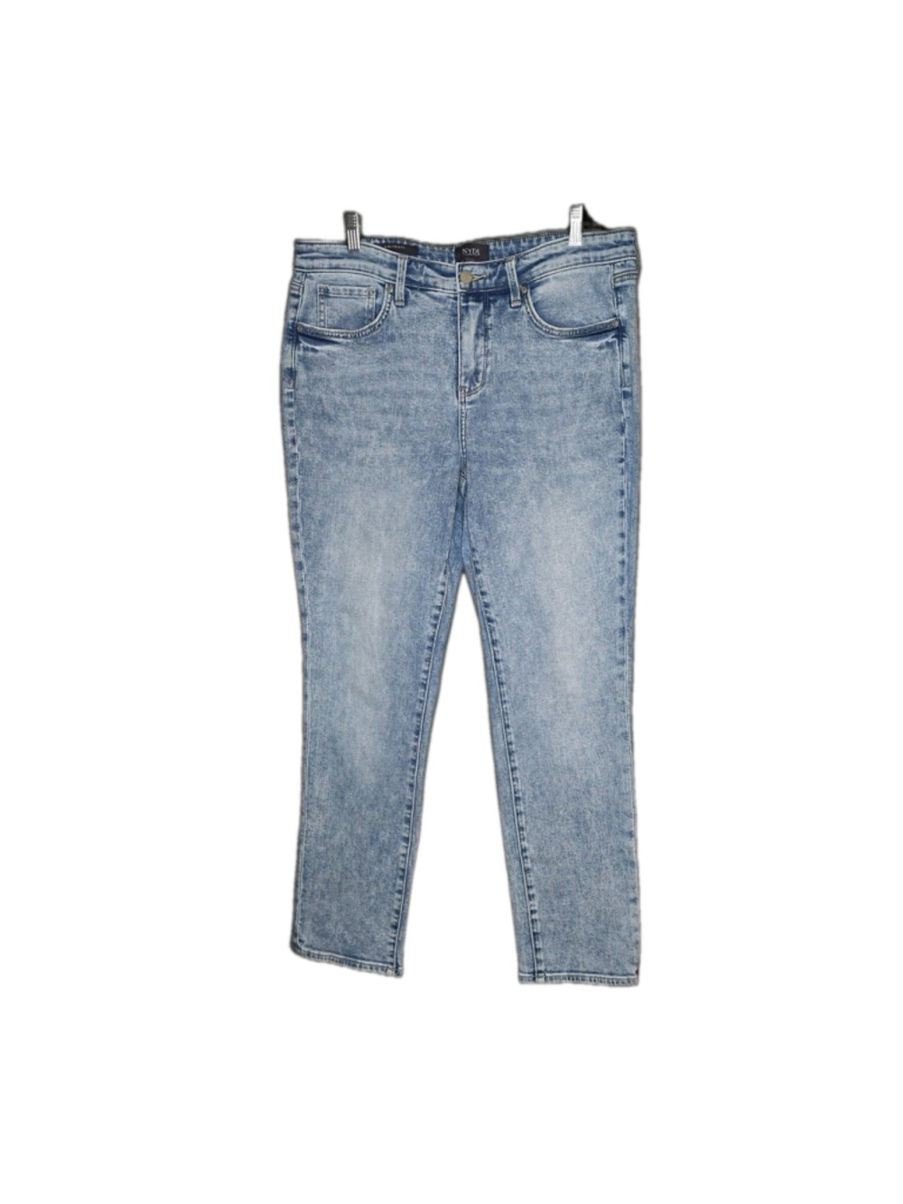 NYDJ Girlfriend Jeans Womens 10 Light Blue Acid Wash Lift Tuck Stretch Denim
